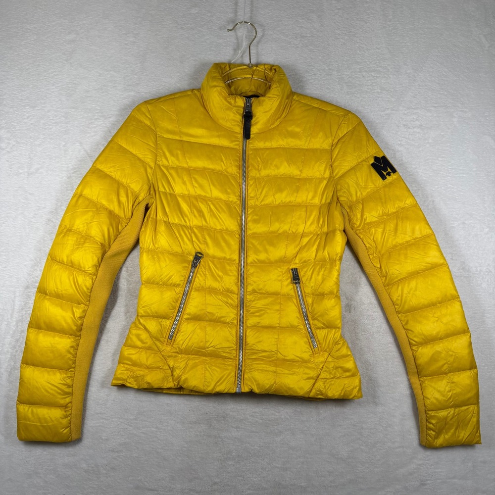 Mackage Womens Yellow Quilted Puffer Jacket Mock Neck Zip Up XXS Slim Fit